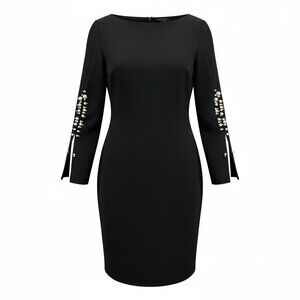 Alberto Makali Womens 16 Black Long Sleeve Party Chic Dress Pearl Sleeves
